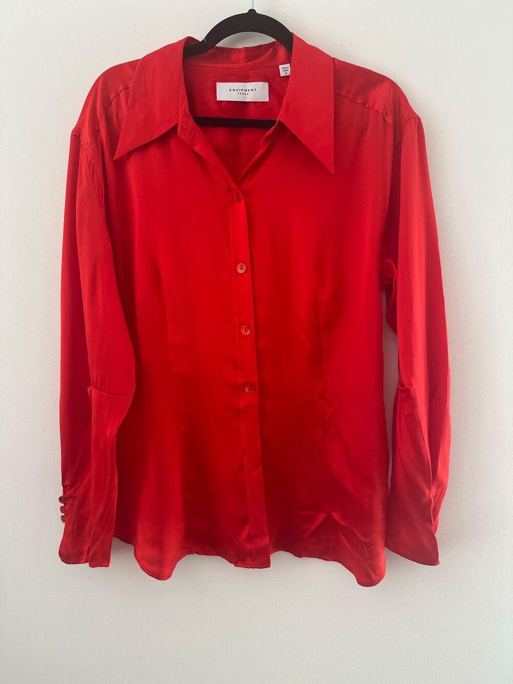 Equipment Femme Silk Button Down Shirt Women Size 12 Red Long Sleeve Casual